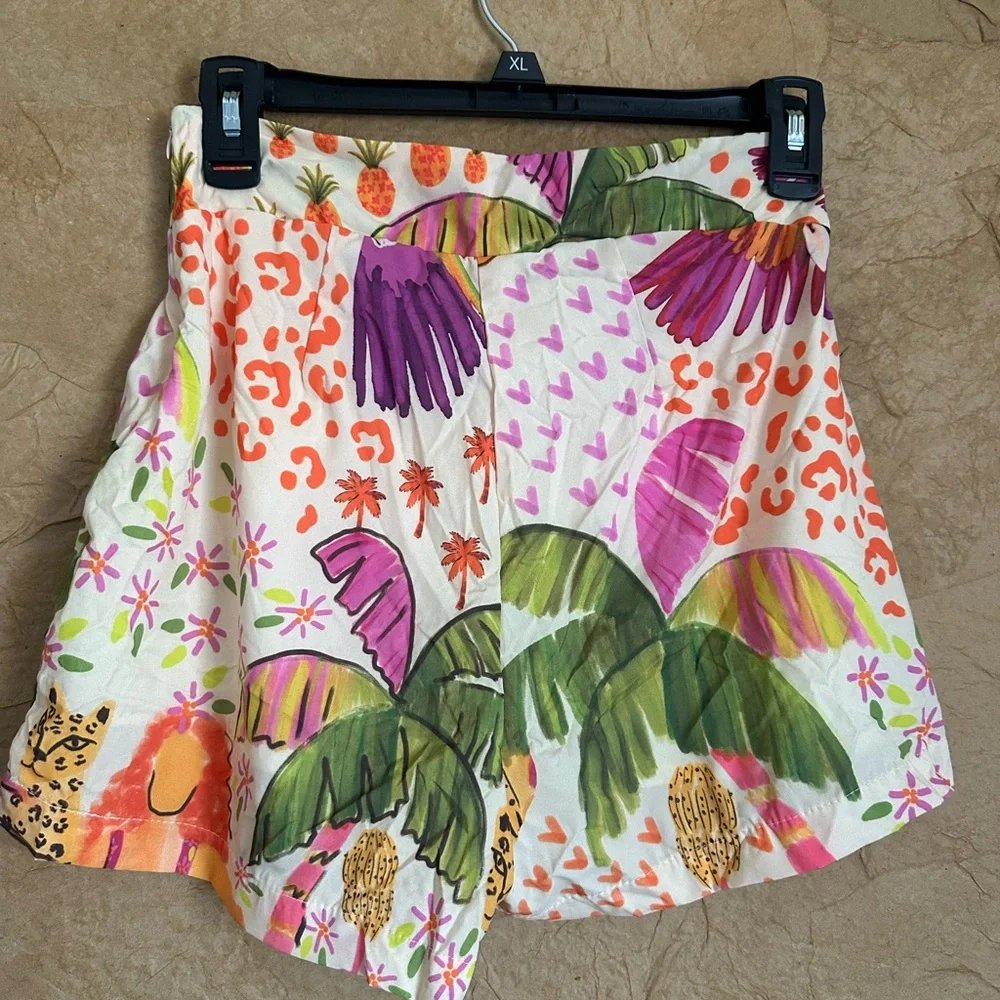 Farm Rio inspired Tropical Print Wrap Skirt with Shorts - Picture 4 of 5